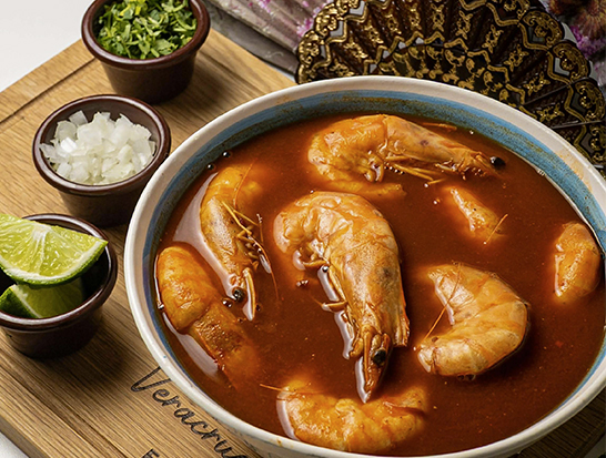 Caldo de Camarón - Hearty shrimp soup in savory Veracruz-style broth with cilantro and lime