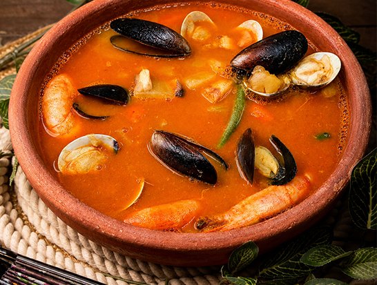 Arroz a la Tumbada — Veracruz seafood soup with crab, shrimp, octopus, mussels, and white clams